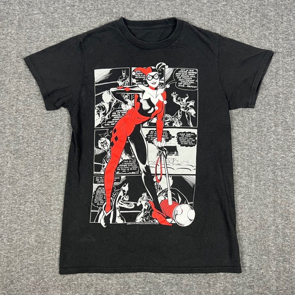 DC Comics Harley Quinn T-Shirt Mens Small Black Graphic Panel Tee